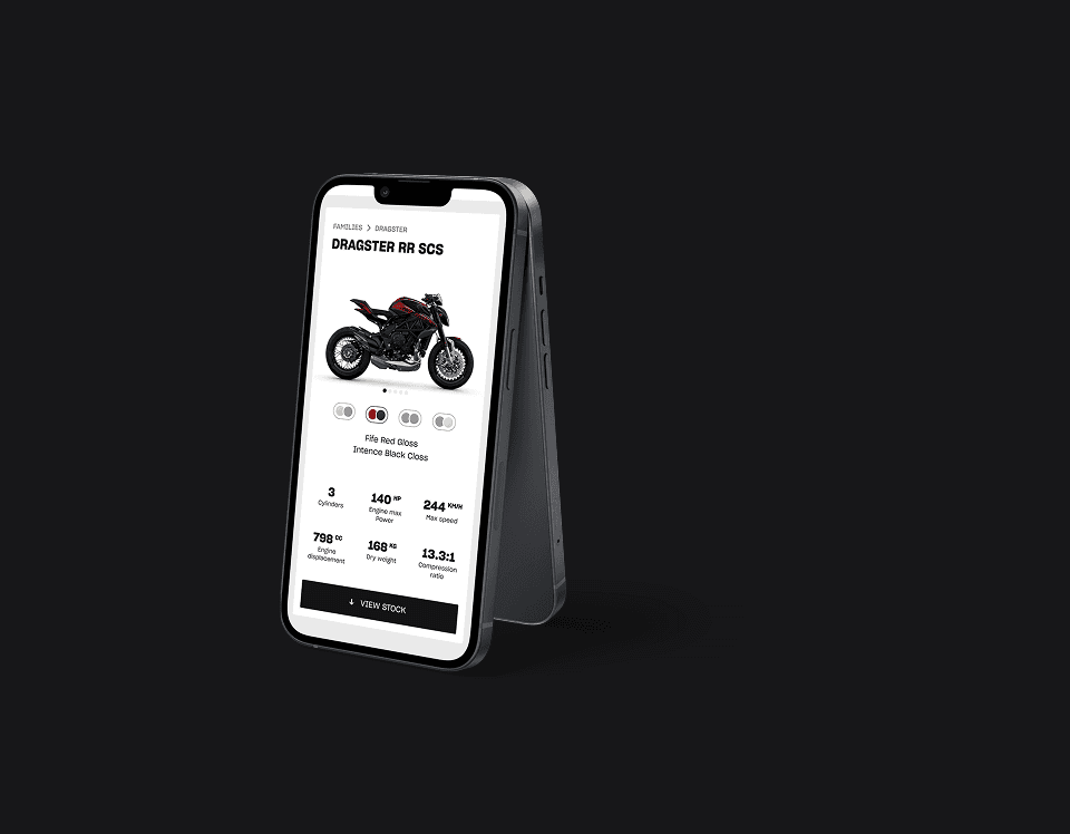 Design Dealers E-Commerce website for high end ITALIAN motorcycles Brand MV Agusta