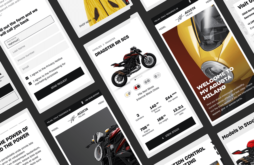 Design Dealers E-Commerce website for high end ITALIAN motorcycles Brand MV Agusta